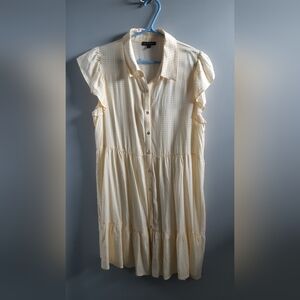 As U Wish Pale Yellow Button-Front Ruffle Sleeve Tunic Dress